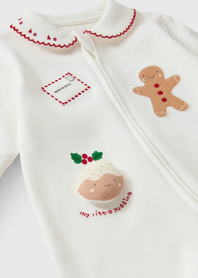 Baby White Christmas Embroidered Sleepsuit (0-23mths)