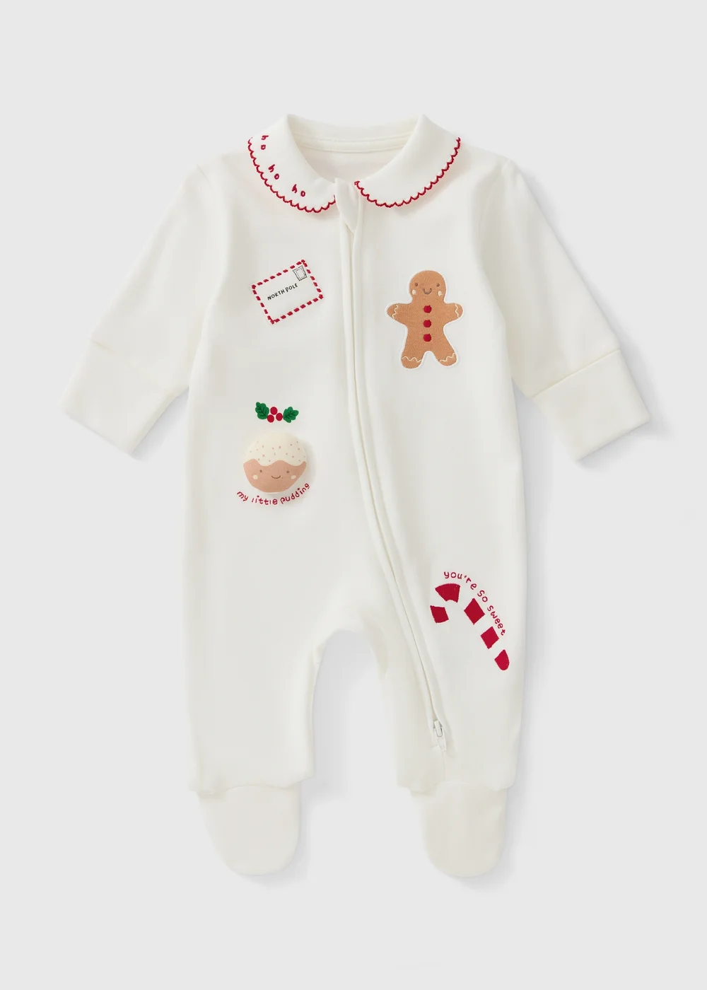 Baby White Christmas Embroidered Sleepsuit (0-23mths) - Age 3 - 6 Months Image 1