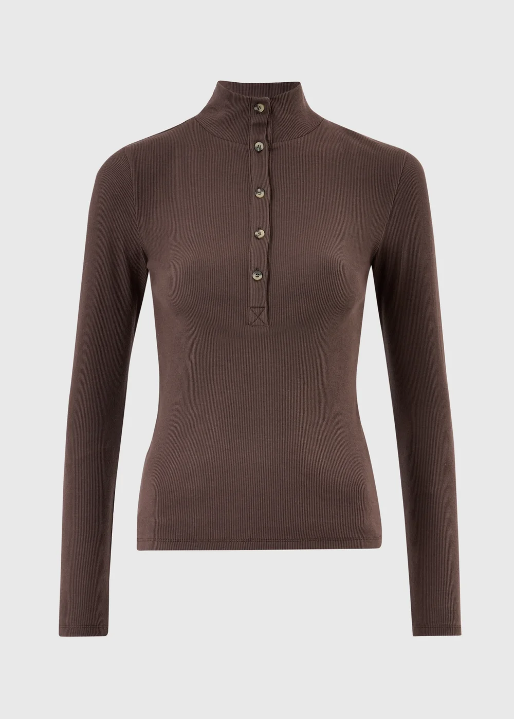 Chocolate Ribbed Funnel Neck Top - 20 Image 5