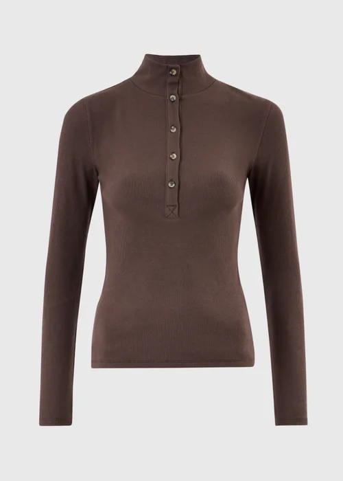 Chocolate Ribbed Funnel Neck Top - 20 Image 5