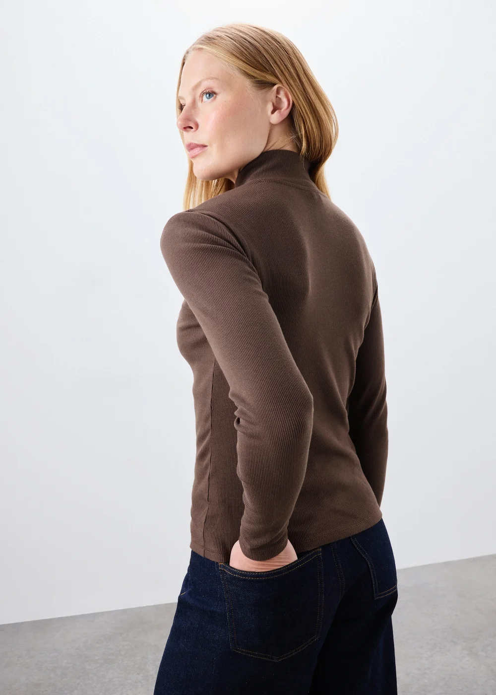 Chocolate Ribbed Funnel Neck Top - 20 Image 2
