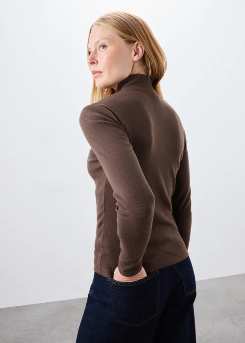 Chocolate Ribbed Funnel Neck Top - 20 Image 2