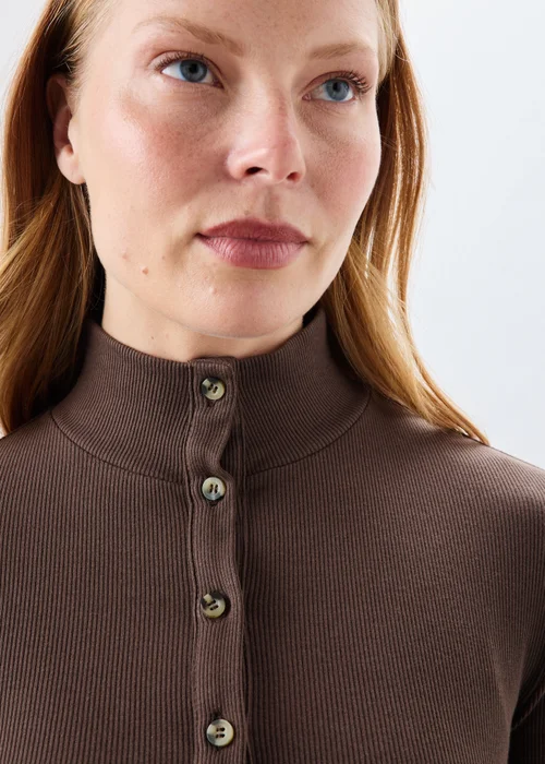 Chocolate Ribbed Funnel Neck Top - 20 Image 3