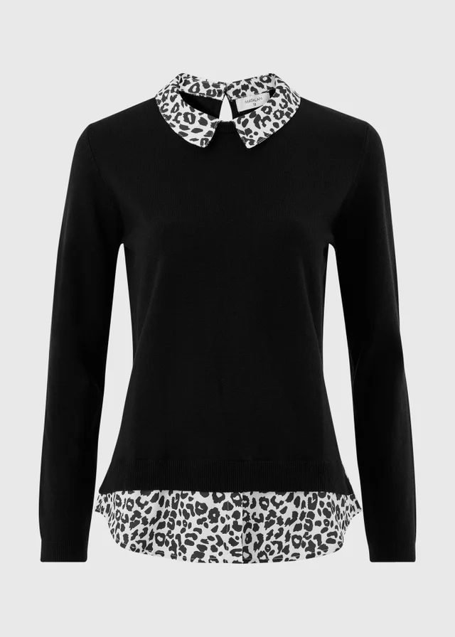 Black Leopard Print Collar Jumper