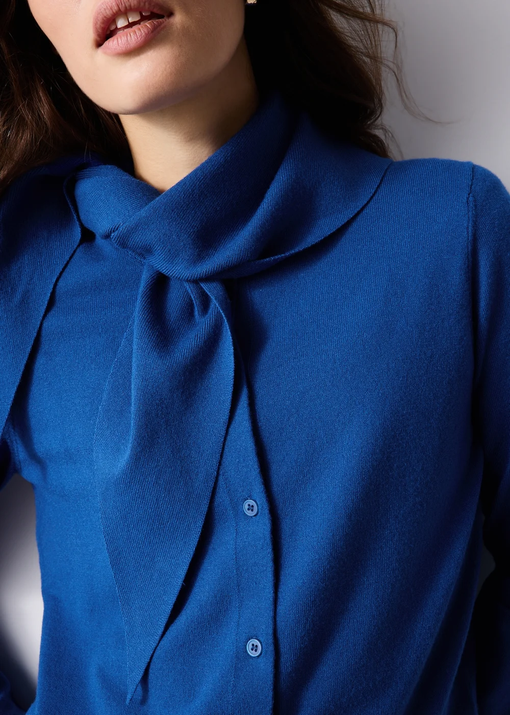 Cobalt Blue Long Sleeve Cardigan With Detachable Neck Scarf - Size 8 Image 4