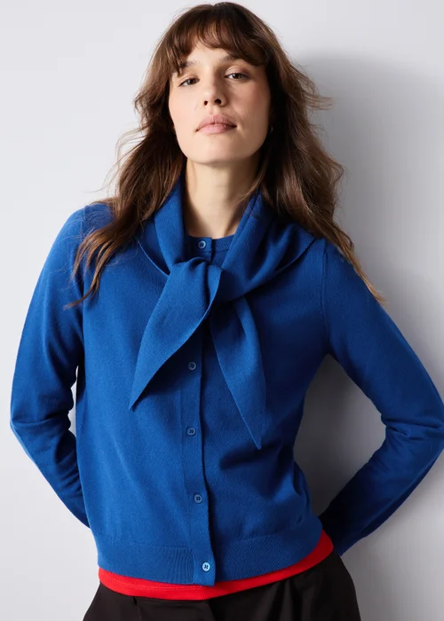 Cobalt Blue Long Sleeve Cardigan With Detachable Neck Scarf - Size 8 Image 1