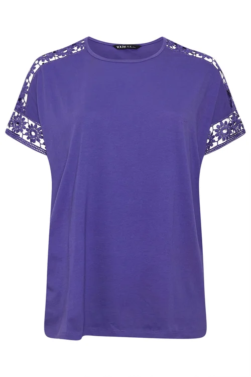 Yours Curve Purple Crochet Sleeve T-Shirt - 22-24 Image 5