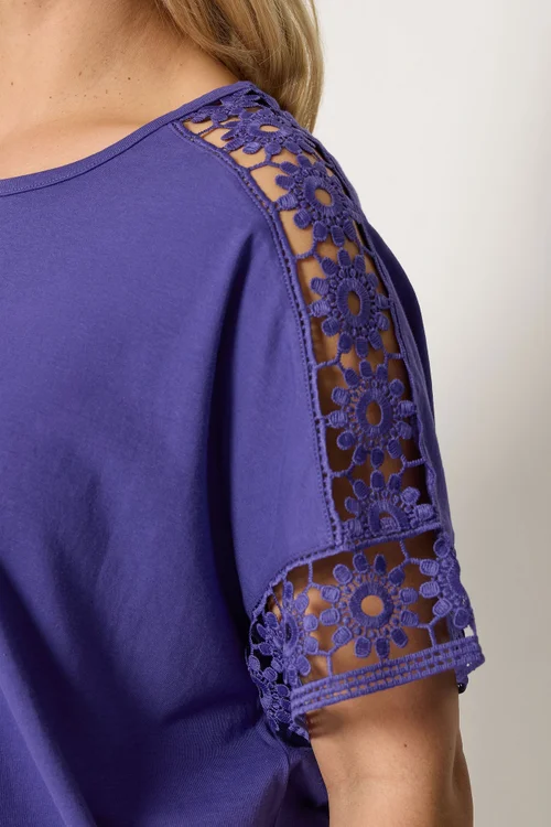 Yours Curve Purple Crochet Sleeve T-Shirt - 22-24 Image 4