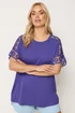 Yours Curve Purple Crochet Sleeve T-Shirt - 22-24 Image 1