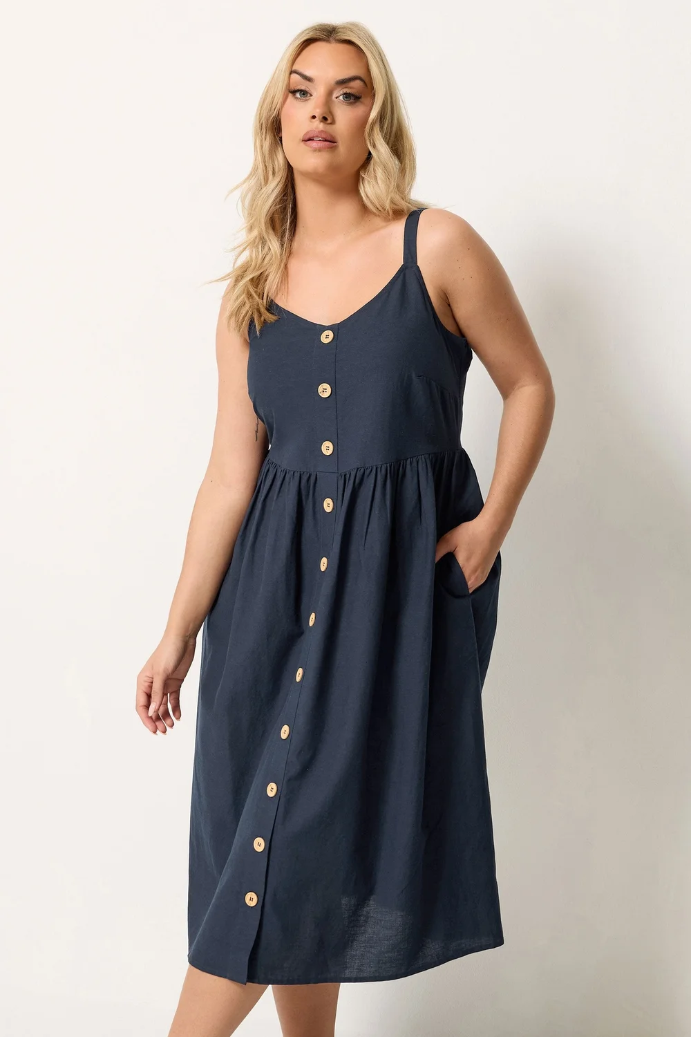 Yours Curve Navy Blue Linen Sundress - 18 Image 1