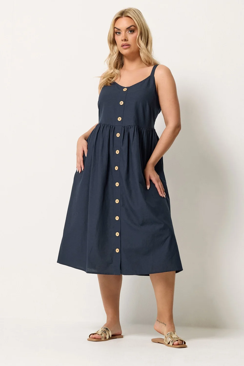 Yours Curve Navy Blue Linen Sundress - 18 Image 2