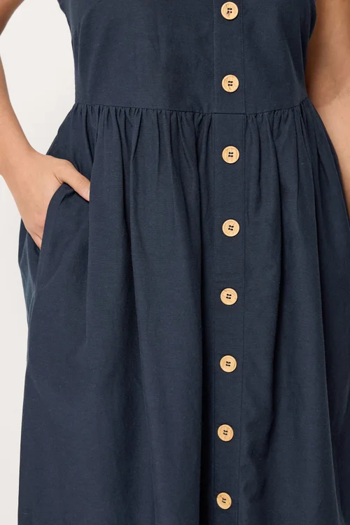 Yours Curve Navy Blue Linen Sundress - 18 Image 4