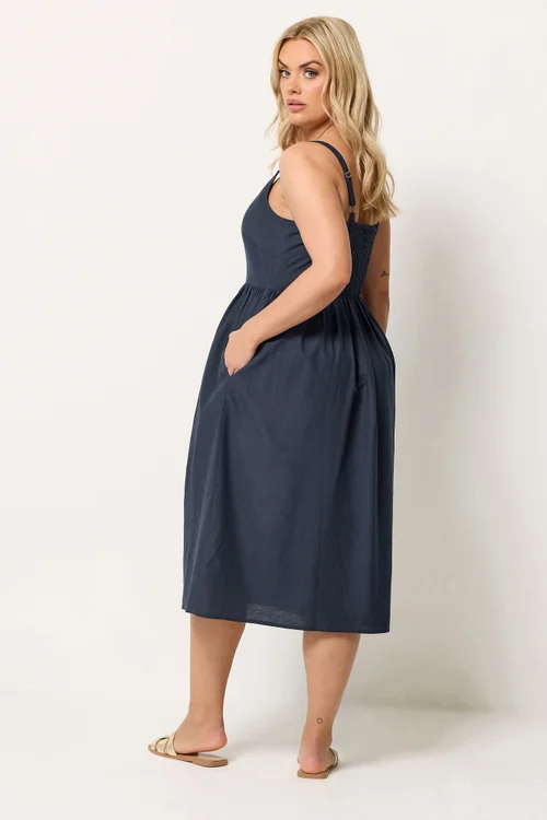 Yours Curve Navy Blue Linen Sundress - 18 Image 3