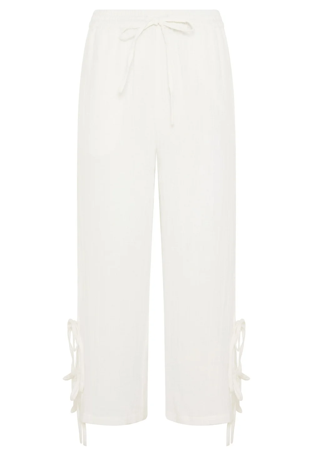 PixieGirl Petite White Tie Detail Cotton Cheesecloth Wide Leg Trousers - 16/L27 Image 5