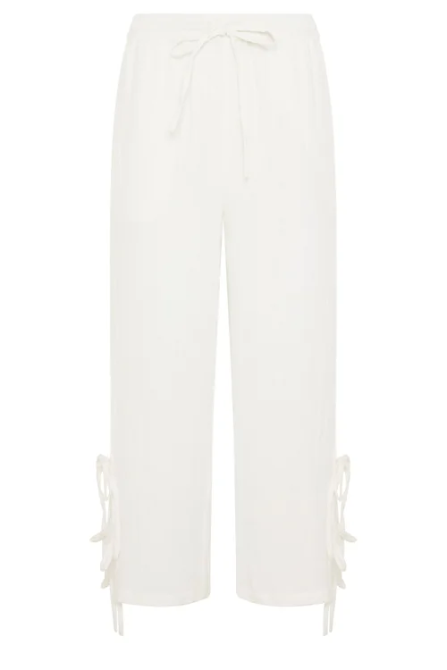 PixieGirl Petite White Tie Detail Cotton Cheesecloth Wide Leg Trousers - 16/L27 Image 5