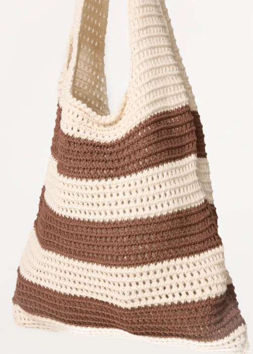 Blue Vanilla Beige Crochet Stripe Bag - One Size Image 2