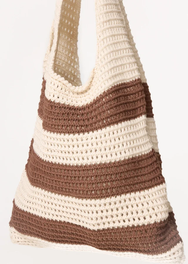 Blue Vanilla Beige Crochet Stripe Bag