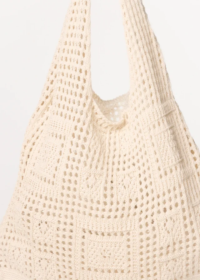Blue Vanilla Beige Crochet Knit Pattern Bag