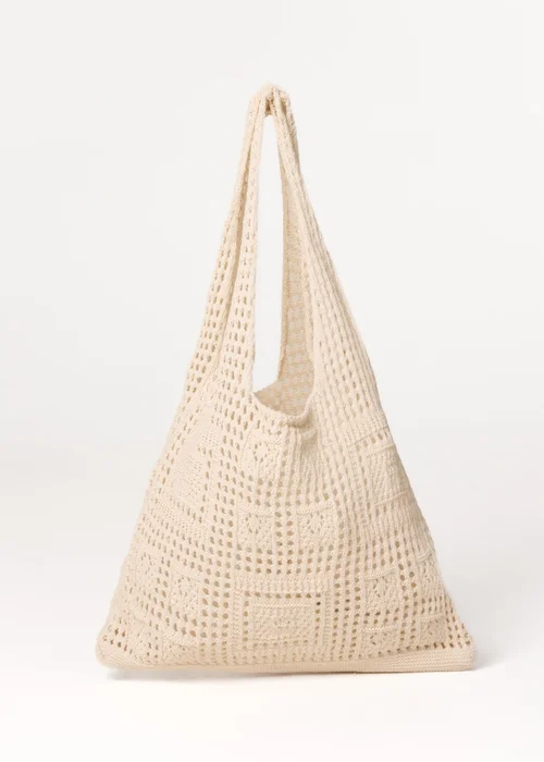 Blue Vanilla Beige Crochet Knit Pattern Bag - One Size Image 1