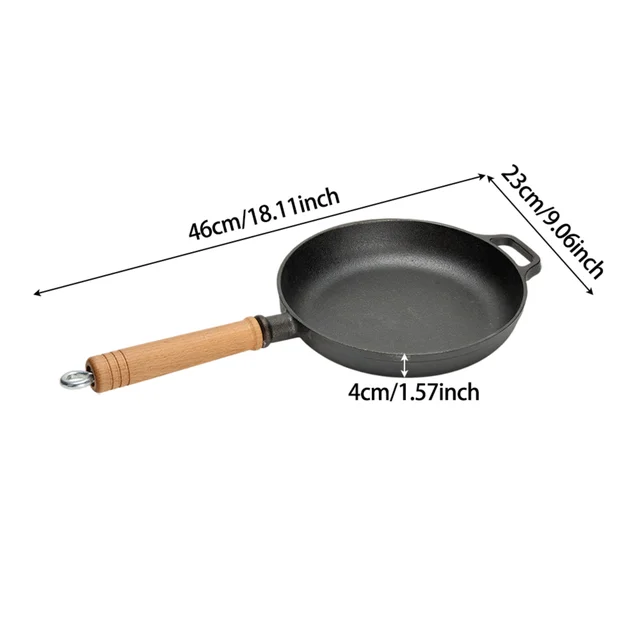 Lifeideas Round Cast Iron Skillet with Removable Wooden H&le