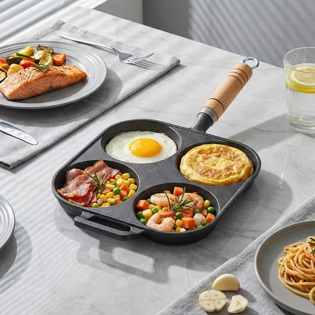Lifeideas 4-Hole Cast Iron Frying Pan