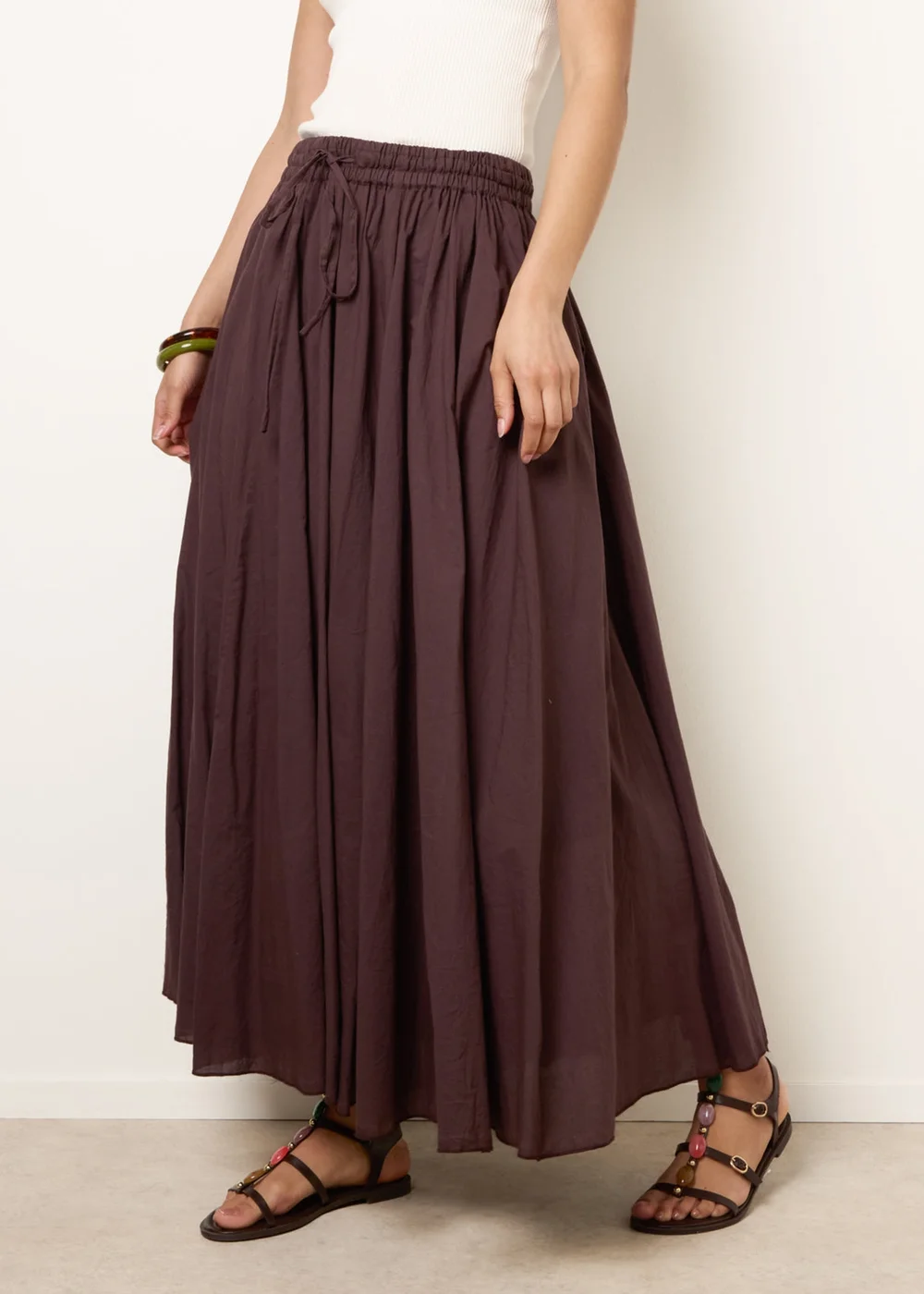 Blue Vanilla Brown Gathered Panel Maxi Skirt - S/M Image 2