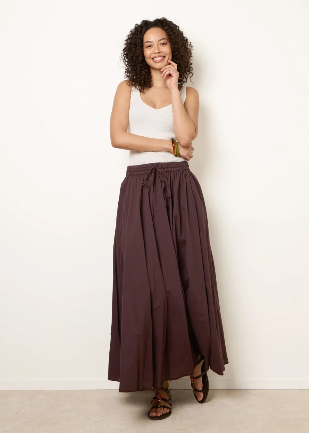 Blue Vanilla Brown Gathered Panel Maxi Skirt - S/M Image 1