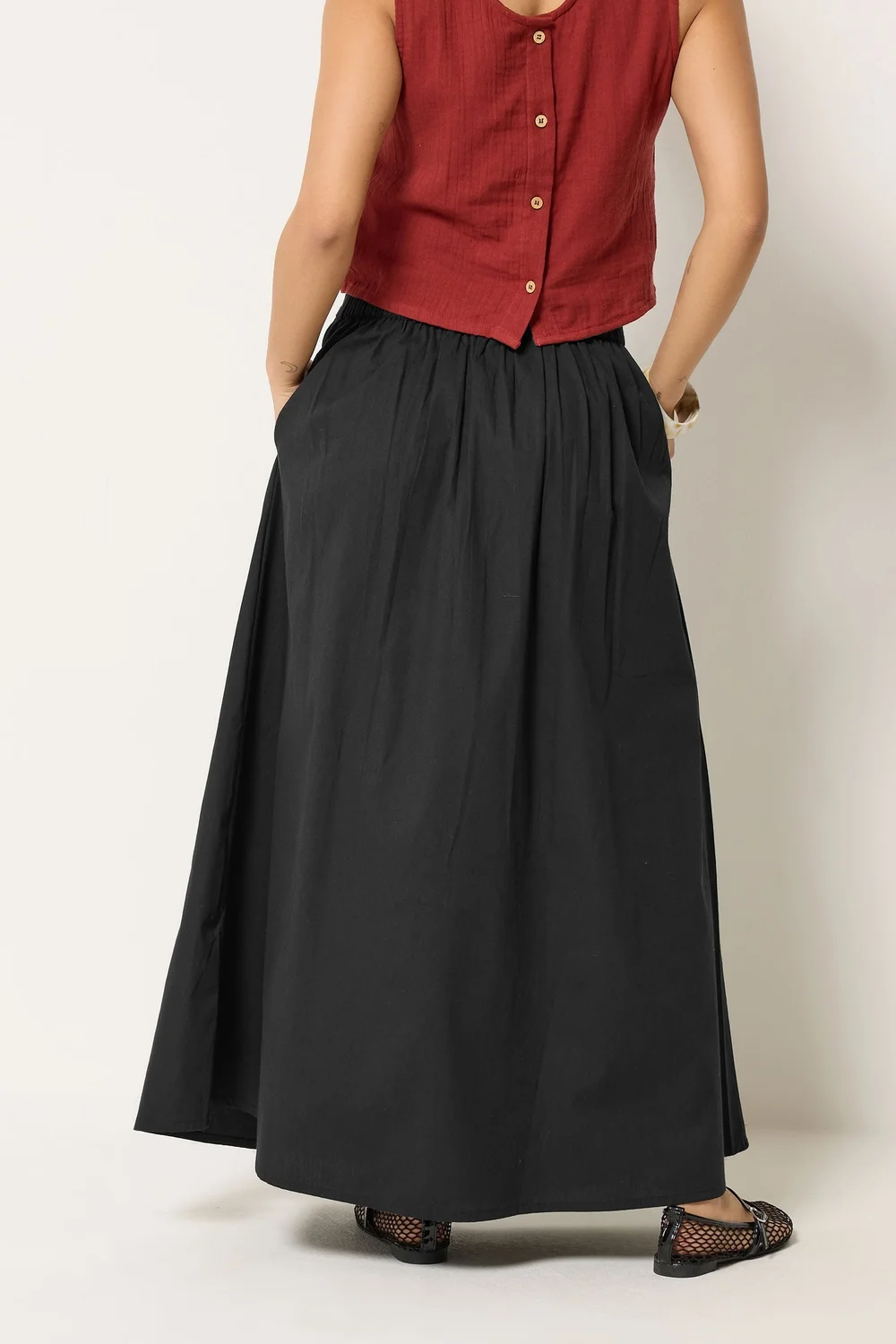 PixieGirl Petite Black Cotton Poplin Maxi Skirt - 14 Image 3