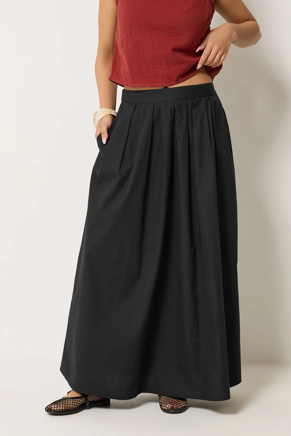 PixieGirl Petite Black Cotton Poplin Maxi Skirt - 14 Image 2