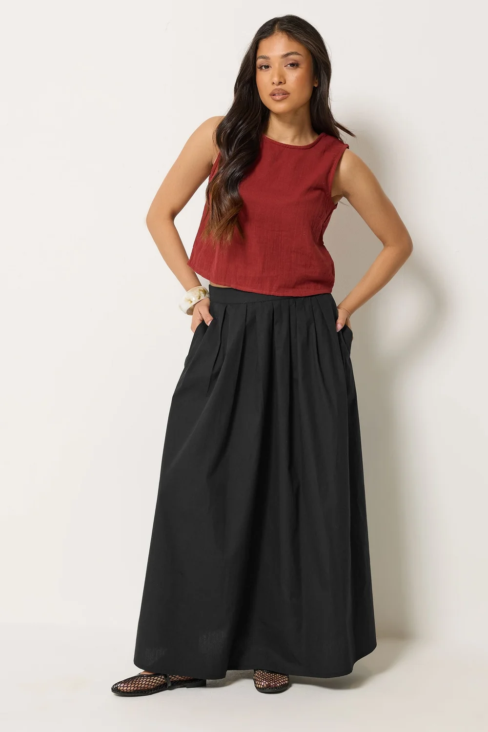PixieGirl Petite Black Cotton Poplin Maxi Skirt - 14 Image 1