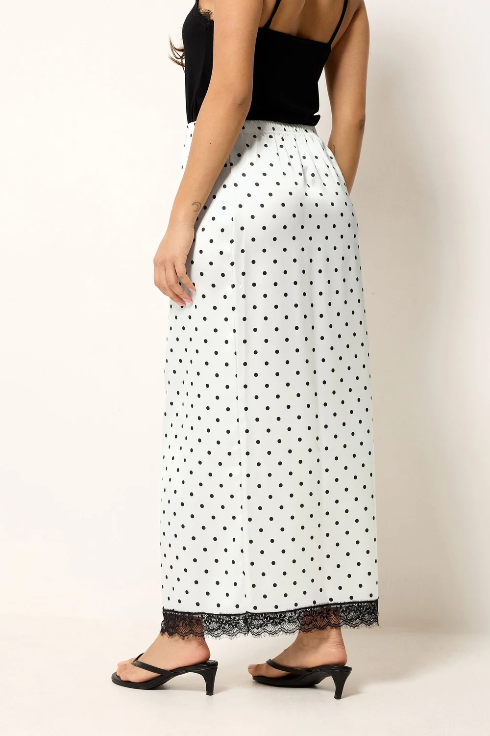 PixieGirl Petite White Polka Dot Satin Maxi Skirt - 6 Image 4