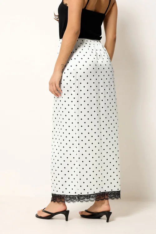 PixieGirl Petite White Polka Dot Satin Maxi Skirt - 6 Image 4