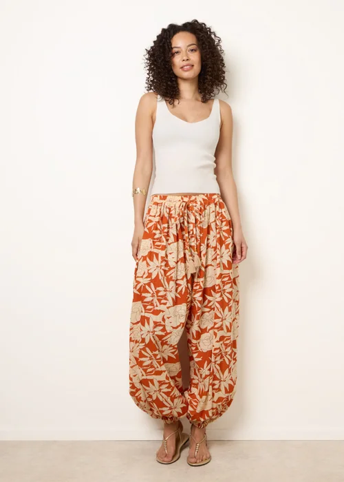 Blue Vanilla Orange Floral Balloon Pants - M/L Image 1
