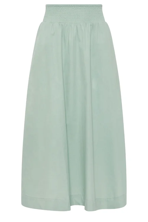 PixieGirl Petite Sage Green Poplin Shirred Cotton Maxi Skirt - 18 Image 5