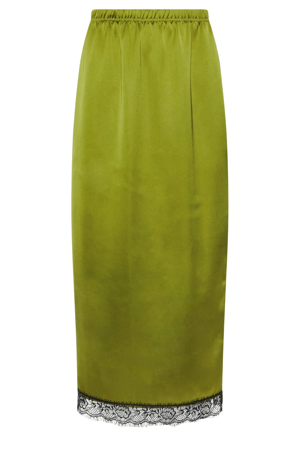 PixieGirl Petite Olive Green Lace Hem Satin Maxi Skirt - 16 Image 5