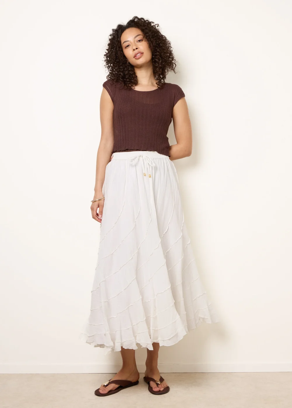 Blue Vanilla Ivory Panelled Overlocked Frill Maxi Skirt - M/L Image 1