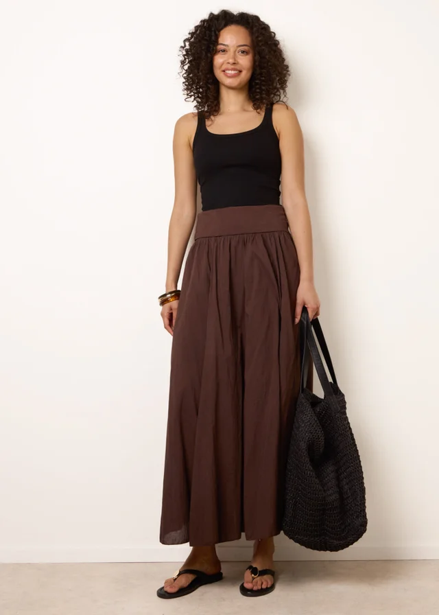 Blue Vanilla Brown Godet Hem Jersey Waist Skirt