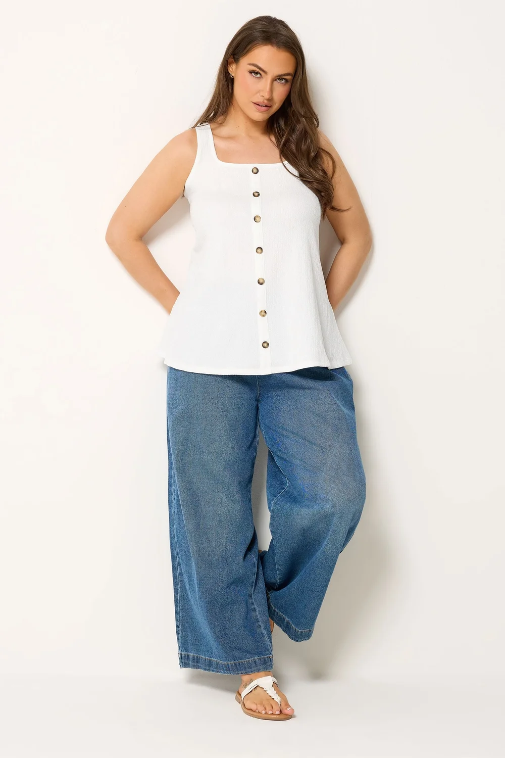 Yours Curve White Crinkle Vest Top - 30-32 Image 2