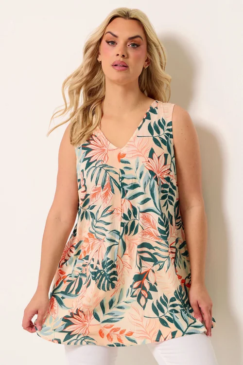 Yours Curve Cream Tropical Pleat Cami Vest Top - 20 Image 1