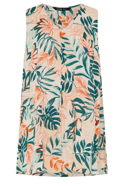 Yours Curve Cream Tropical Pleat Cami Vest Top - 20 Image 5