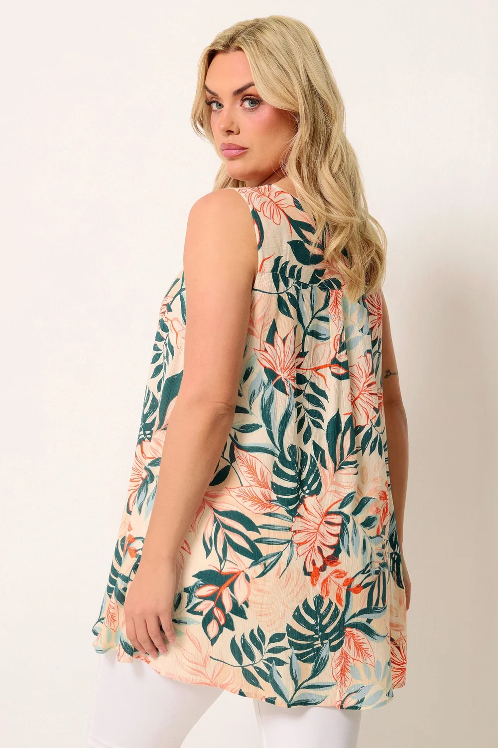 Yours Curve Cream Tropical Pleat Cami Vest Top - 20 Image 3