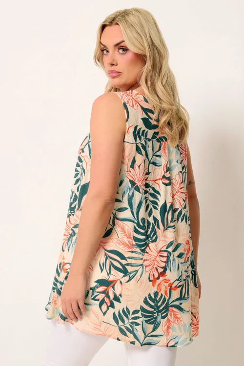 Yours Curve Cream Tropical Pleat Cami Vest Top - 20 Image 3