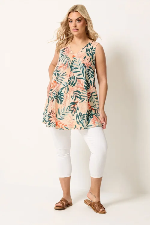 Yours Curve Cream Tropical Pleat Cami Vest Top - 20 Image 2