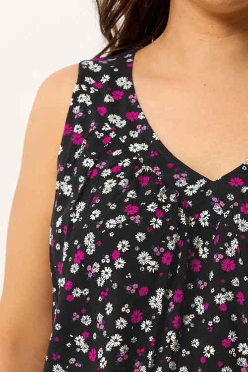 Yours Curve Black Daisy Print Vest Top - 14 Image 4