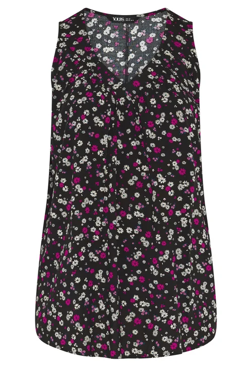 Yours Curve Black Daisy Print Vest Top - 14 Image 5