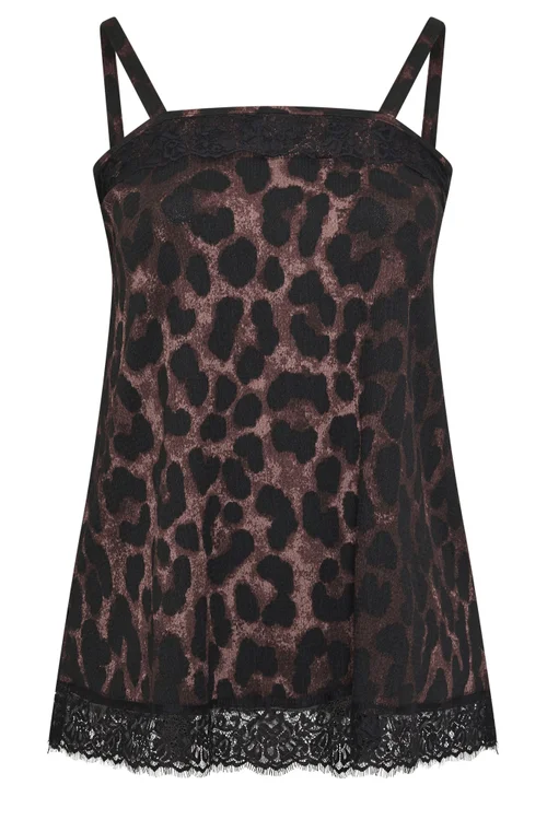 Yours Curve Brown Leopard Print Lace Trim Vest Top - 22-24 Image 5