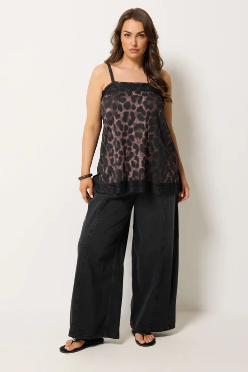 Yours Curve Brown Leopard Print Lace Trim Vest Top - 22-24 Image 2