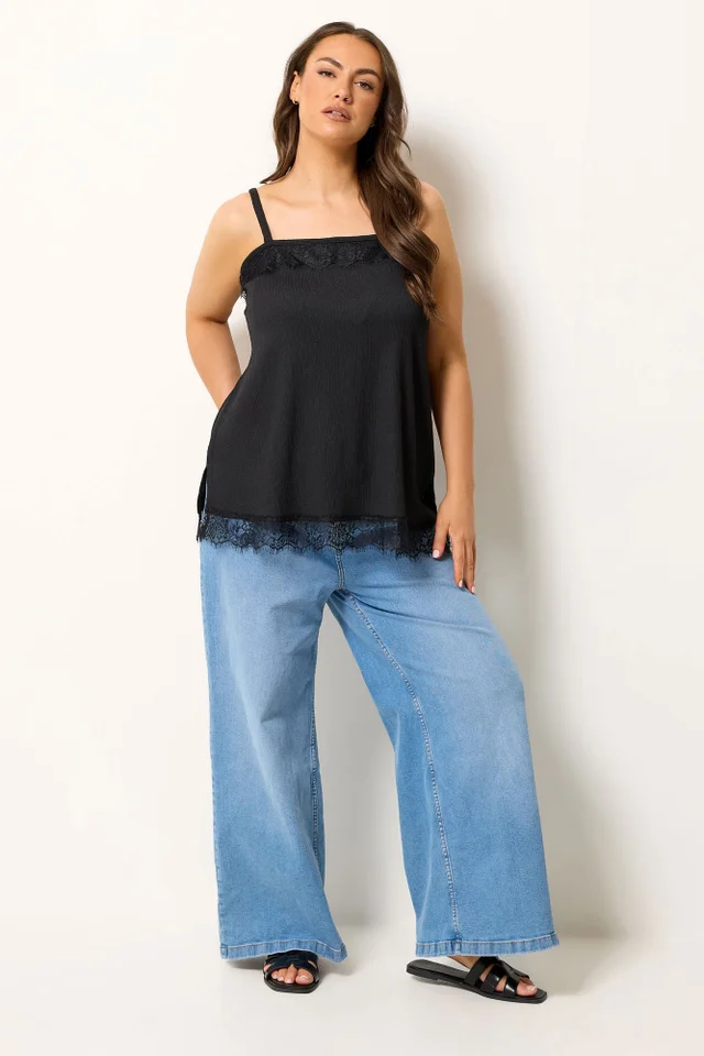 Yours Curve Black Lace Detail Vest Top