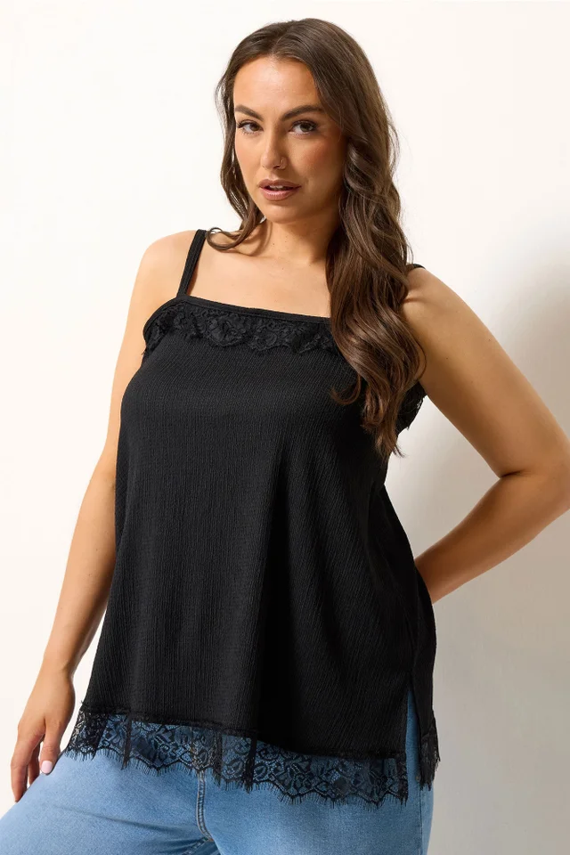 Yours Curve Black Lace Detail Vest Top