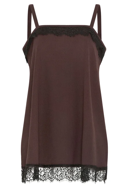 Yours Curve Chocolate Brown Lace Vest Top - 14 Image 5